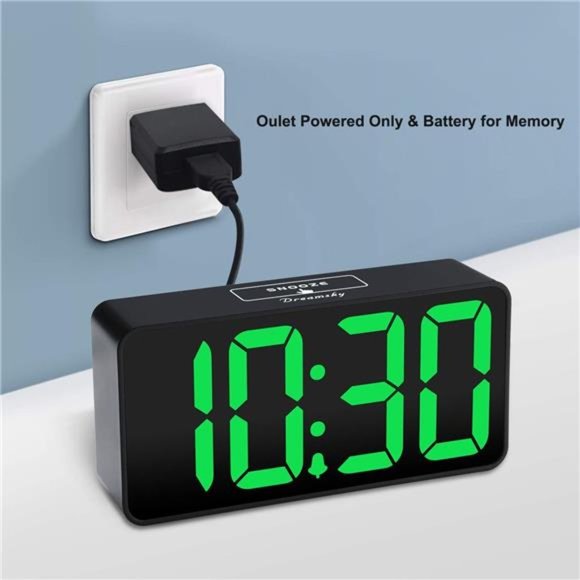 Digital Alarm Clock with USB Port for Charging, 0-100% Brightness Dimmer, Green - Picture 3 of 5